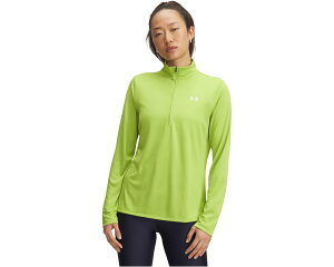 (���) �A���_�[�A�[�}�[ ���f�B�[�X �e�b�N 1/2 �W�b�v �\���b�h Under Armour women Tech 1/2 Zip Solid Green Vibe/White
