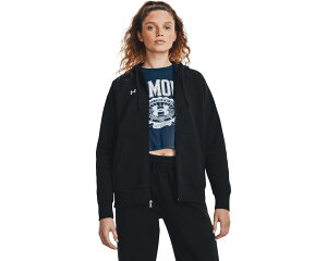 (���) �A���_�[�A�[�}�[ ���f�B�[�X ���C�o�� �t���[�X �t�� �W�b�v �u�[�f�B Under Armour women Rival Fleece Full Zip Hoodie Black/White 1