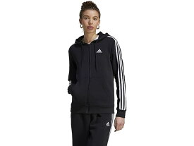 (取寄) アディダス レディース 3ストライプ フリース フル ジップ パーカー adidas women adidas 3-Stripes Fleece Full Zip Hoodie Black/White 1