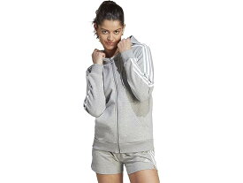 (取寄) アディダス レディース 3ストライプ フリース フル ジップ パーカー adidas women adidas 3-Stripes Fleece Full Zip Hoodie Medium Grey Heather/White 1