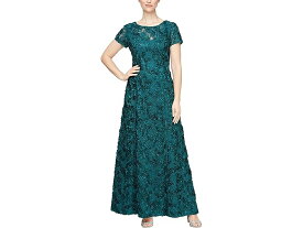 (取寄) アレックス イブニングス レディース ロング A-ライン ロゼット ドレス ウィズ シークイン ディテール Alex Evenings women Alex Evenings Long A-Line Rosette Dress with Sequin Detail Emerald Green