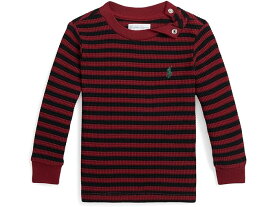 (取寄) ラルフローレン キッズ ボーイズ ストライプド ワッフル コットン 長袖 Tシャツ (インファント) Polo Ralph Lauren Kids boys Striped Waffle Cotton Long-Sleeve Tee (Infant) Holiday Red/Polo Black