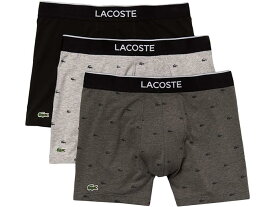 (取寄) ラコステ メンズ ボクサー ブリーフ 3-パック カジュアル ライフスタイル オール オーバー プリント クロコ Lacoste men Lacoste Boxer Briefs 3-Pack Casual Lifestyle All Over Print Croc Black/Pitch Chine/Silver Chine