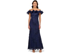 (取寄) アドリアナ パぺル レディース フローラル ラッフル ガウン Adrianna Papell women Adrianna Papell Floral Ruffle Gown Light Navy