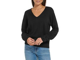 (取寄) カルバンクライン レディース ルーシュド スリーブ V-ネック Calvin Klein women Calvin Klein Ruched Sleeve V-Neck Black