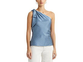 (取寄) ローレン ラルフローレン レディース ポルカ-ドット シャルムーズ ワンショルダー ブラウザ LAUREN Ralph Lauren women LAUREN Ralph Lauren Polka-Dot Charmeuse One-Shoulder Blouse Blue/Cream