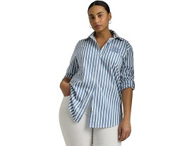 (取寄) ローレン ラルフローレン レディース プラス-サイズ オーバーサイズ ストライプド コットン ブロード シャツ LAUREN Ralph Lauren women LAUREN Ralph Lauren Plus-Size Oversize Striped Cotton Broadcloth Shirt Pale Azure/White