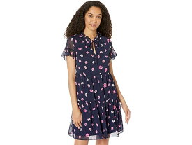 (取寄) ダナキャランニューヨーク レディース プリンテッド ラッフル ネック ドレス DKNY women DKNY Printed Ruffle Neck Dress Navy Multi