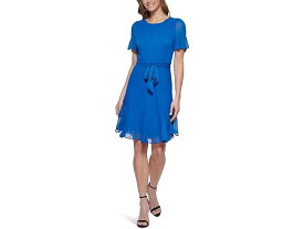 (取寄) ダナキャランニューヨーク レディース ゴデット ショート スリーブ アンド スカート W/ タイ ウェスト ドレス DKNY women DKNY Godet Short Sleeve and Skirt w/ Tie Waist Dress Blue Lagoon