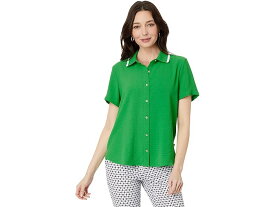 (取寄) トミーヒルフィガー レディース ショート スリーブ ボタン アップ ウィズ リブド カラー Tommy Hilfiger women Tommy Hilfiger Short Sleeve Button Up With Ribbed Collar Fern