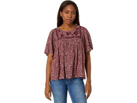 (取寄) ラッキーブランド レディース ショート スリーブ エンブロイダー トップ Lucky Brand women Lucky Brand Short Sleeve Embroidered Top Rose Brown Paisley