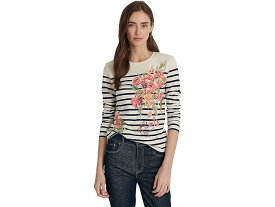 (取寄) ローレン ラルフローレン レディース フローラル アンド ストライプド ジャージ ロング スリーブ ティー LAUREN Ralph Lauren women LAUREN Ralph Lauren Floral & Striped Jersey Long Sleeve Tee Mas Cream/French Navy