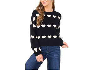 (���) �V�[�V�[ ���f�B�[�X �n�[�g �W���J�[�h �N���[ �l�b�N �Z�[�^�[ CeCe women Heart Jacquard Crew Neck Sweater Rich Black