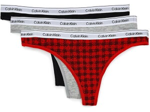 (���) �J���o���N���C�� �A���_�[�E�F�A ���f�B�[�X ���_�� ���S �g���O 3-�p�b�N Calvin Klein Underwear women Modern Logo Thong 3-Pack Blotched Plaid+adrenaline Rush/Black/Grey Heather