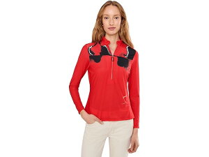 (���) �W�F�C�~�[ �T�h�b�N ���f�B�[�X �t���A �v�����g �����O �X���[�u �T���Z���X 1/4 �W�b�v �g�b�v Jamie Sadock women Flare Print Long Sleeve Sunsense 1/4 Zip Top Adrenaline Red