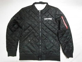THRASHER スラッシャー 刺繍ロゴ MA-1タイプ キルティング ジャケット A (バックロゴなし)ブラック 黒x白