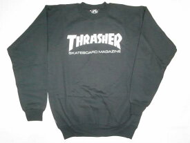 THRASHER スラッシャー US企画 定番 SKATEBOARDMAGAZINEロゴ　クルーネックスウェット トレーナー ブラック 黒x白