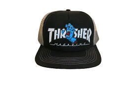 SANTACRUZ x THRASHER サンタクルーズ スラッシャー コラボ SCREAMING LOGO TRUCKER スクリ―ミングロゴ メッシュ キャップ CAP BLACK/GREY ブラックxグレー