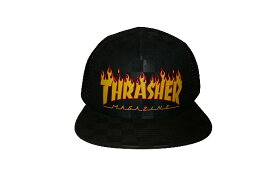 VANS x THRASHER スラッシャー バンズ コラボ TRUCKER CAP メッシュキャップ CHECKER FLAME 　BLACK　黒 ブラック