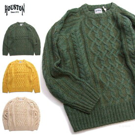 メンズ セーター HOUSTON ニット縄編みセーター H149　ウールとアクリルで暖かい　綺麗なカラー　シャツやパンツとの相性も良い