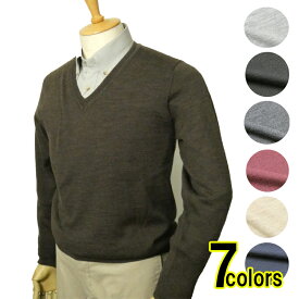 Men's ハイゲージ Vセーター ウォッシャブル ウール100％ 12ゲージ 7色