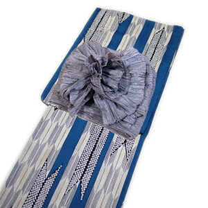 浴衣 2点 セット 綿紅梅織 (ブルー 矢絣柄)浴衣/帯/ レディース 女性 和装 デート お祭り 夏祭り 花火 浴衣で万博