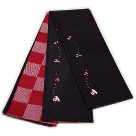 半幅帯 あじゃん リバーシブル 細帯 ブラック ハート カップ 日本製 浴衣 着物 小紋 レディース 女性 和装 和服【レターパックプラスOK】