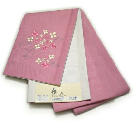 半幅帯 浴衣帯 夏用 本麻のリバーシブル（花柄：ピンク） 日本製生地 夏祭り 花火大会 浴衣 小紋【メール便OK】