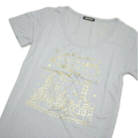 Tシャツ レディース 半袖 グレー地に夜景とロゴ：ゴールド Mサイズ 【メール便OK】3枚まで可