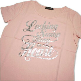 Tシャツ レディース 半袖 サーモンピンク色地にシルバーのロゴ Mサイズ 【メール便OK】3枚まで可