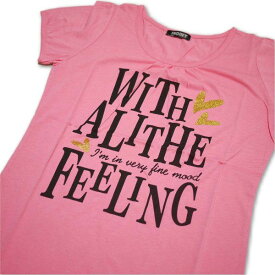 Tシャツ レディース 半袖 ピンク色地にハートとロゴ Mサイズ 【メール便OK】3枚まで可