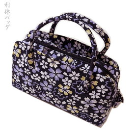 利休バッグ 和装バッグ 着物 バッグ（黒 桜柄） お洒落着 小紋 手提げ 日本製 大人 レディース 女性 和装小物