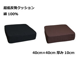 二層 低反発ウレタン+チップモールド 超低反発クッション　40cm角 10cm厚 綿100％ ブラウン/ブラック