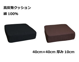 柔らか 高反発クッション 40cm角 10cm厚 綿100％カバー ブラウン/ブラック