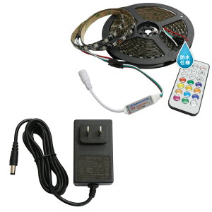 LEDe[vCg h RGB 12V 5m x[X RFRt 5050SMD 366[h+3A A_v^[Zbg