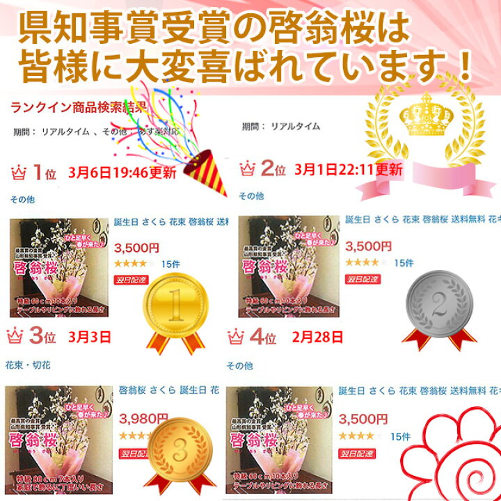 楽天市場 桜 花束 山形 啓翁桜 特級1ｃｍ ４ ５本入り 豪快に飾れるのロングサイズ お歳暮 自宅でお花見 花束 プレゼント 送料無料 花 お歳暮 祝 花 誕生日 結婚記念日 フラワーギフト 花ギフト クリスマ ス お正月 お歳暮 年末 年始 けいおう桜 山形県 花ギフト