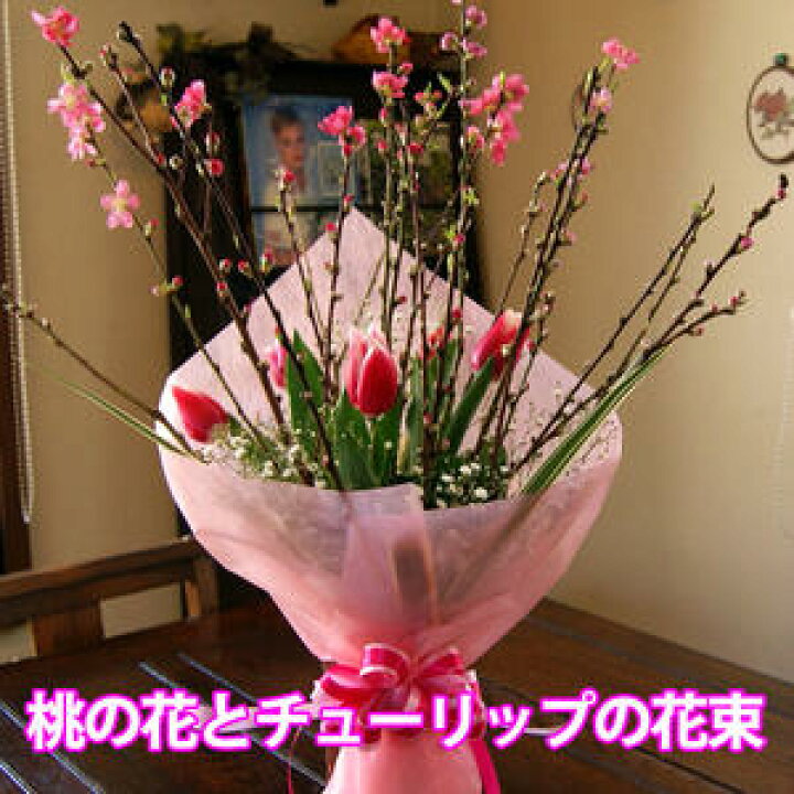 楽天市場 桃の節句 ひな祭り ひなまつり 桃の花 チューリップ 花束 ３色から選べる 桃の花 花桃 チューリップ 誕生日 初節句 雛祭り 飾り 桃の節句フェア おしゃれ ギフト お返し お雛様 コンパクト 玄関 女の子 インテリア 雛人形 内祝い 花ギフト 花ギフト
