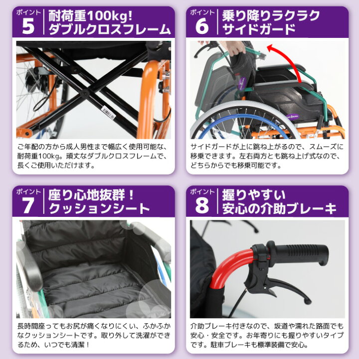 楽天市場】車椅子 コンパクト 軽量 折り畳み 自走式 多機能 カラフル 