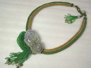 ■龍香堂■☆A貨ミャンマー翡翠 錦紐ペンダント「牡丹」60mm