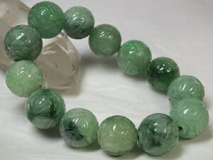 ■龍香堂■☆ミャンマー翡翠(ひすい)彫入り17mm玉ブレスレット(r2)