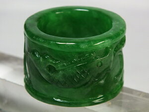 ■龍香堂■☆ミャンマー翡翠(ひすい)福鯉板指(高22mm)k22