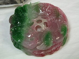 ■龍香堂■☆【細密工芸】ミャンマー氷種翡翠「龍鳳籠玉牌子」54mm