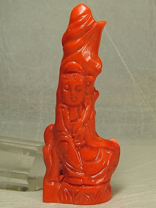 楽天市場】□龍香堂□☆珍品！白芯赤珊瑚彫刻置物「観音」100mm 