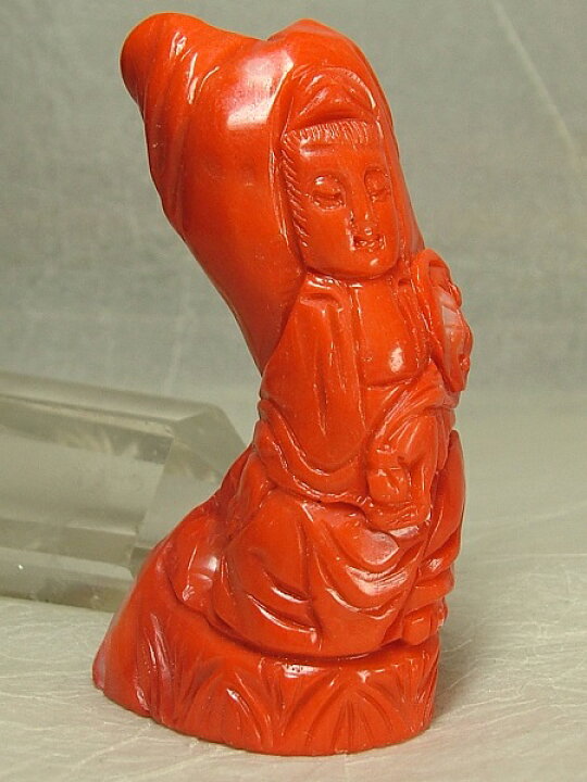 楽天市場】□龍香堂□☆珍品！白芯赤珊瑚彫刻置物「観音」76mm 