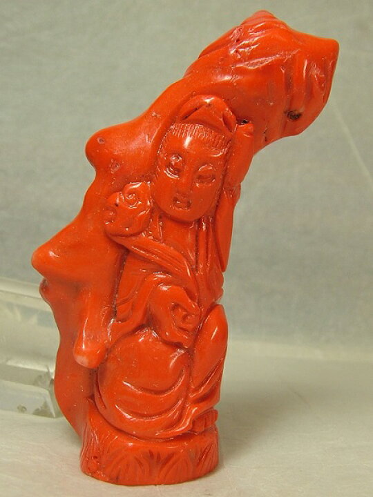 楽天市場】□龍香堂□☆珍品！白芯赤珊瑚彫刻置物「観音」90mm 
