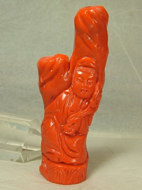 楽天市場】□龍香堂□☆珍品！白芯赤珊瑚彫刻置物「観音」94mm 