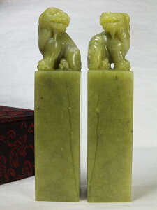 ■龍香堂■☆青田石(せいでんせき)封門青 印材置物「双貔貅」107mm(v38)