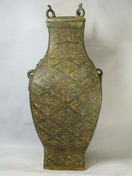 楽天市場】□龍香堂□☆【中国古物】青銅器「環耳方壺（盛酒器 