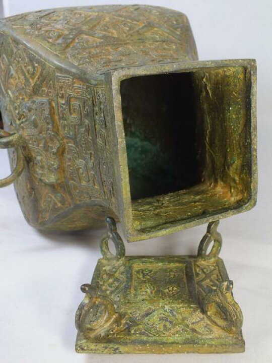楽天市場】□龍香堂□☆【中国古物】青銅器「環耳方壺（盛酒器 