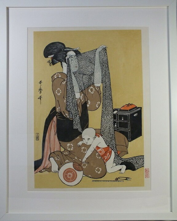 楽天市場】□龍香堂□ 復刻木版浮世絵 喜多川歌麿『針仕事（左）』額装 